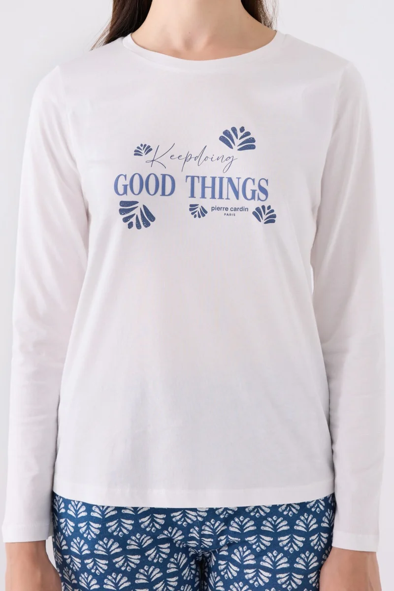 بيير كاردان Women's Long Sleeve Pajama Set PC8881 Cream