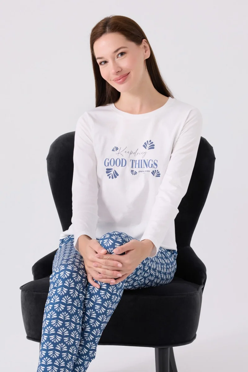 بيير كاردان Women's Long Sleeve Pajama Set PC8881 Cream