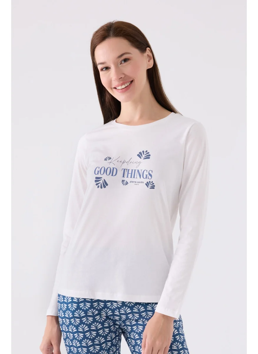 pierre cardin Women's Long Sleeve Pajama Set PC8881 Cream