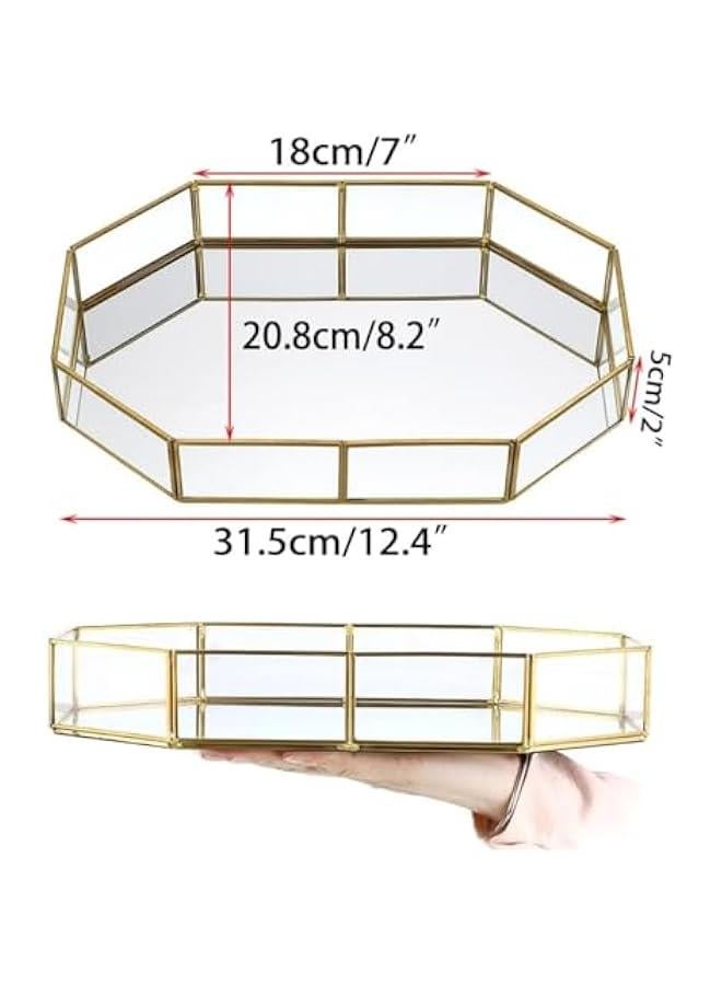 HOOKOR Gold Perfume Tray - Glass Mirror Makeup Tray Ornate Vanity Tray Dresser Tray Jewelry Trinket Organizer Tray for Bathroom Storage Tray for Home Decor (Small) - Image 5