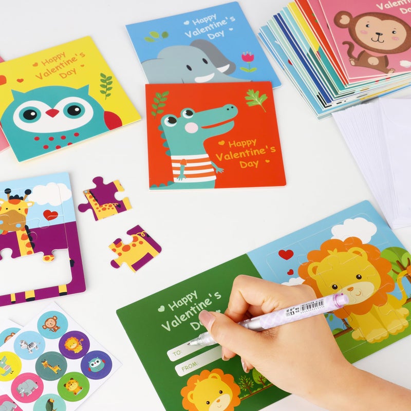 POPGIFTU Valentines Day Puzzle Cards For Kids  27 Pack Animal Jigsaw Puzzle Cards With Envelopes & Stickers Bulk For Classroom Gift Exchange  Valentine Party Favors For School Toddlers Girls Boys Class Prizes - Image 4