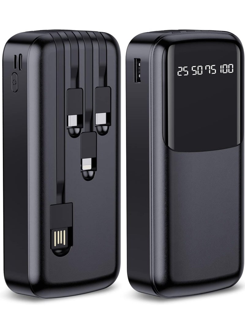 Portable 30000mAh Power Bank with Fast Charging, Built-in Cables, LED Display – Ideal for Travel, Camping & Emergencies