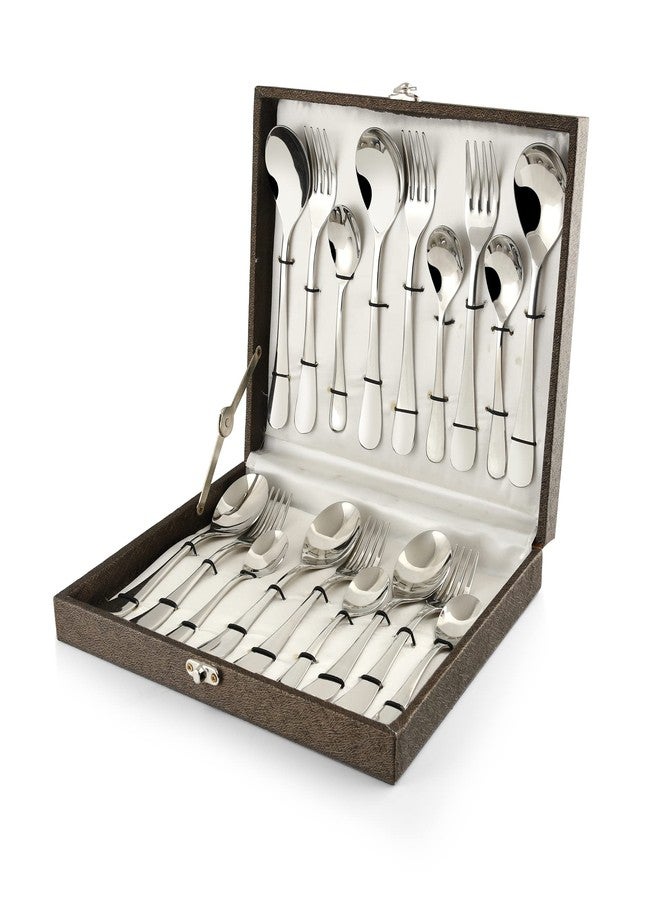 FnS Victoria Stainless Steel 18 Pc Cutlery Set with Leatherette Box (6 Dinner Spoons, 6 Dinner Fork, 6 Teaspoons) - Image 1
