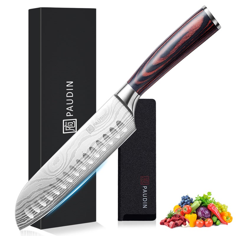 Paudin Santoku Knife  7 Inch Kitchen Knife  Ultra Sharp Edge - Forged High Carbon German Stainless Steel  Professional Chef Knife With Ergonomic Handle  Gifts For Men And Women - Image 1
