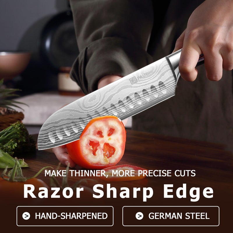 Paudin Santoku Knife  7 Inch Kitchen Knife  Ultra Sharp Edge - Forged High Carbon German Stainless Steel  Professional Chef Knife With Ergonomic Handle  Gifts For Men And Women - Image 3