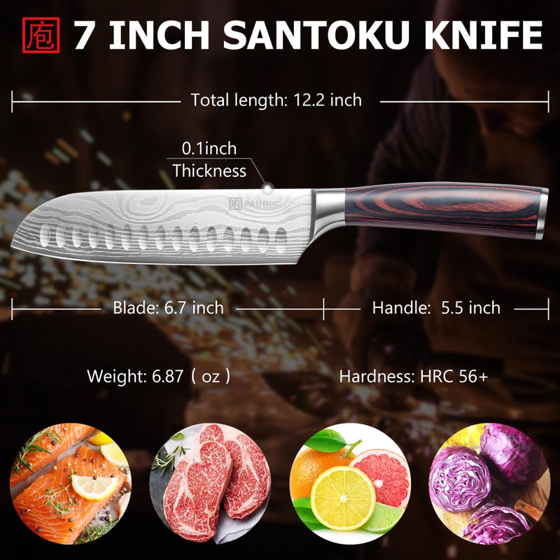 Paudin Santoku Knife  7 Inch Kitchen Knife  Ultra Sharp Edge - Forged High Carbon German Stainless Steel  Professional Chef Knife With Ergonomic Handle  Gifts For Men And Women - Image 2