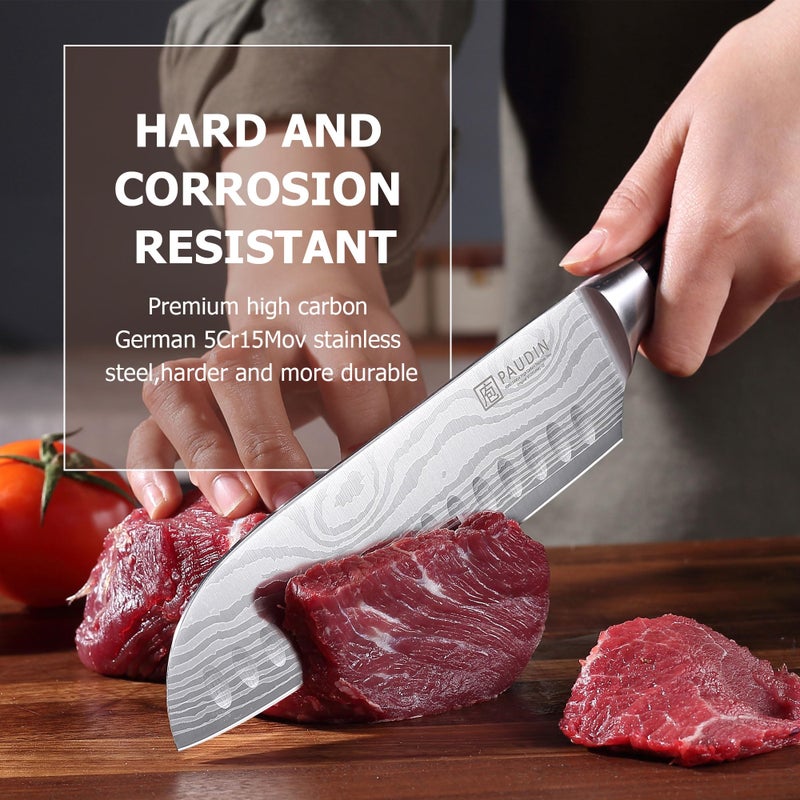 Paudin Santoku Knife  7 Inch Kitchen Knife  Ultra Sharp Edge - Forged High Carbon German Stainless Steel  Professional Chef Knife With Ergonomic Handle  Gifts For Men And Women - Image 4