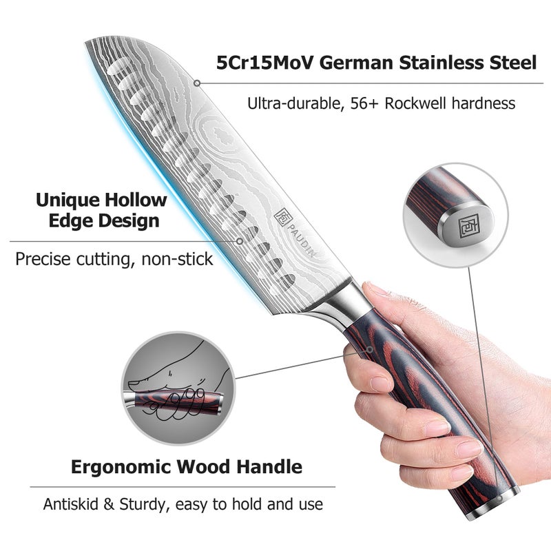 Paudin Santoku Knife  7 Inch Kitchen Knife  Ultra Sharp Edge - Forged High Carbon German Stainless Steel  Professional Chef Knife With Ergonomic Handle  Gifts For Men And Women - Image 5