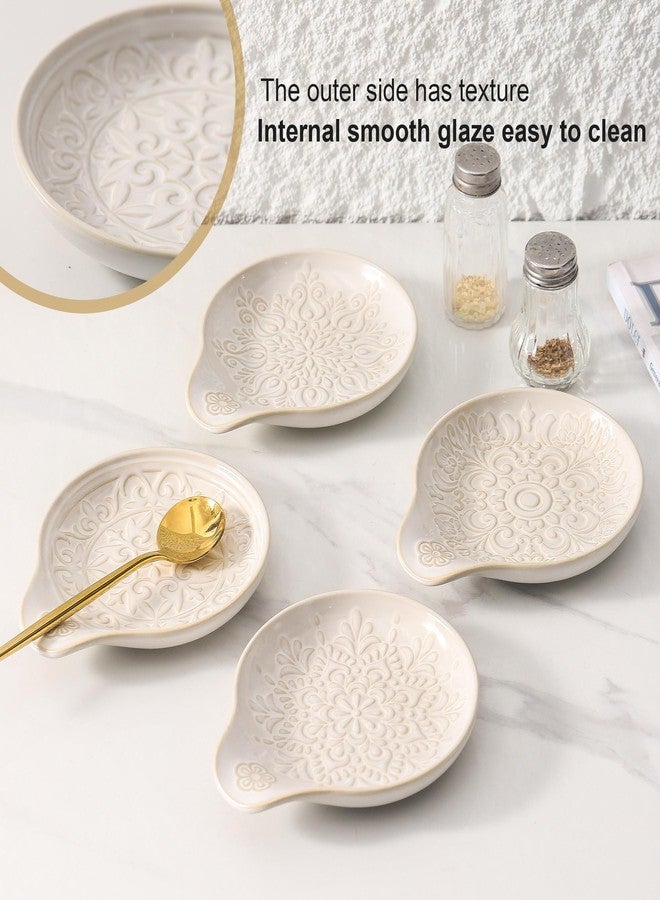Howise Farmhouse Ceramic Spoon Rests Holder for Kitchen Counter Stove Top (White-A1) - Image 3