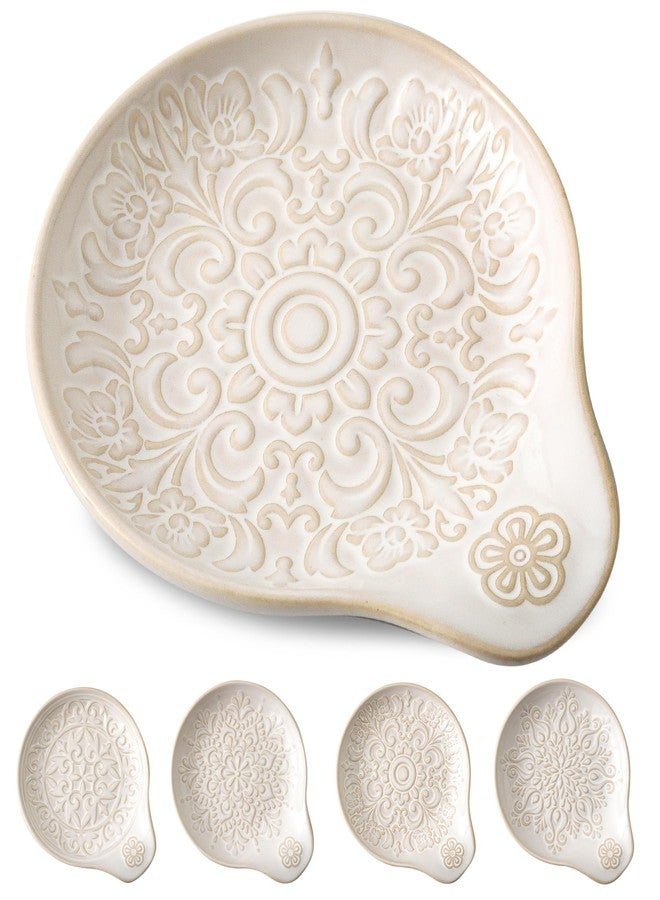 Howise Farmhouse Ceramic Spoon Rests Holder for Kitchen Counter Stove Top (White-A1) - Image 2