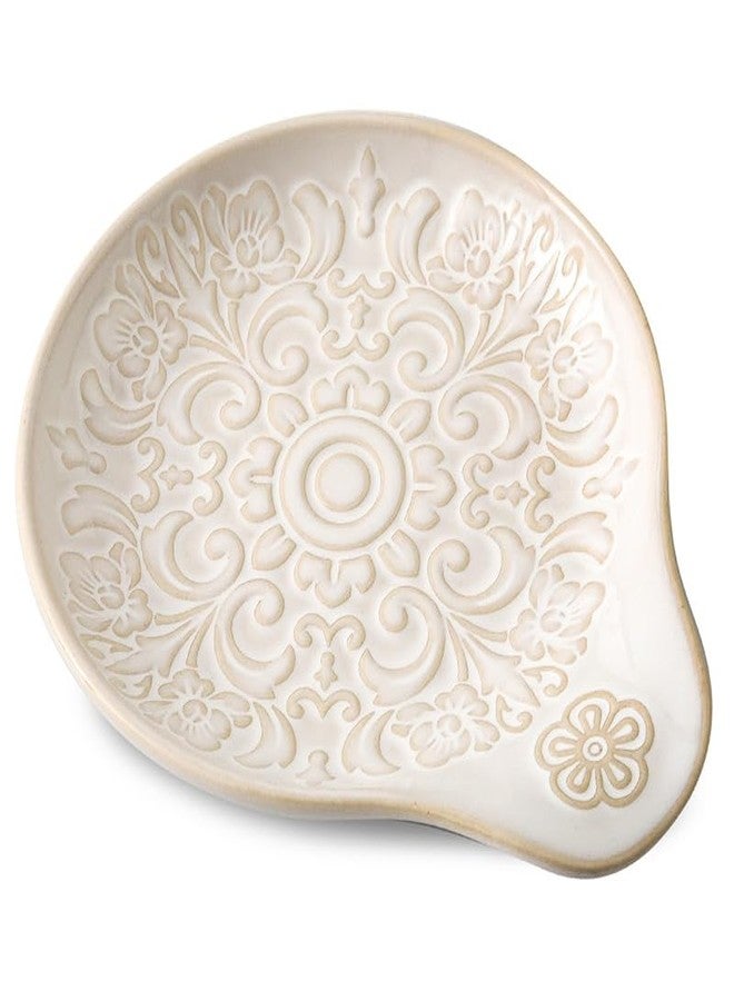 Howise Farmhouse Ceramic Spoon Rests Holder for Kitchen Counter Stove Top (White-A1) - Image 1