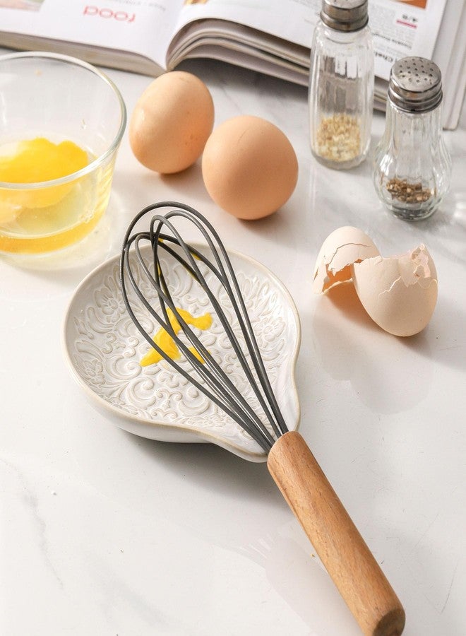 Howise Farmhouse Ceramic Spoon Rests Holder for Kitchen Counter Stove Top (White-A1) - Image 4