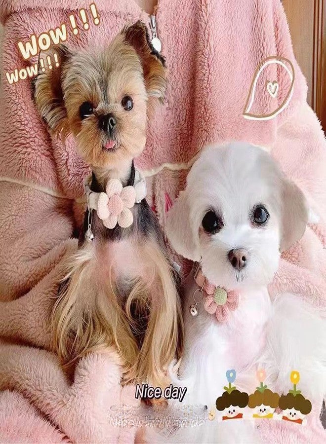 Weimostar XS Dog Collar with Bell and Flower, 2 Pack Puppy Collars with Bell and Floral Girl Cute for XXS XS Extra Small Female Dogs Cats Tiny Pets Little Kitten Yorkie Chihuahua Pink Beige - Image 3