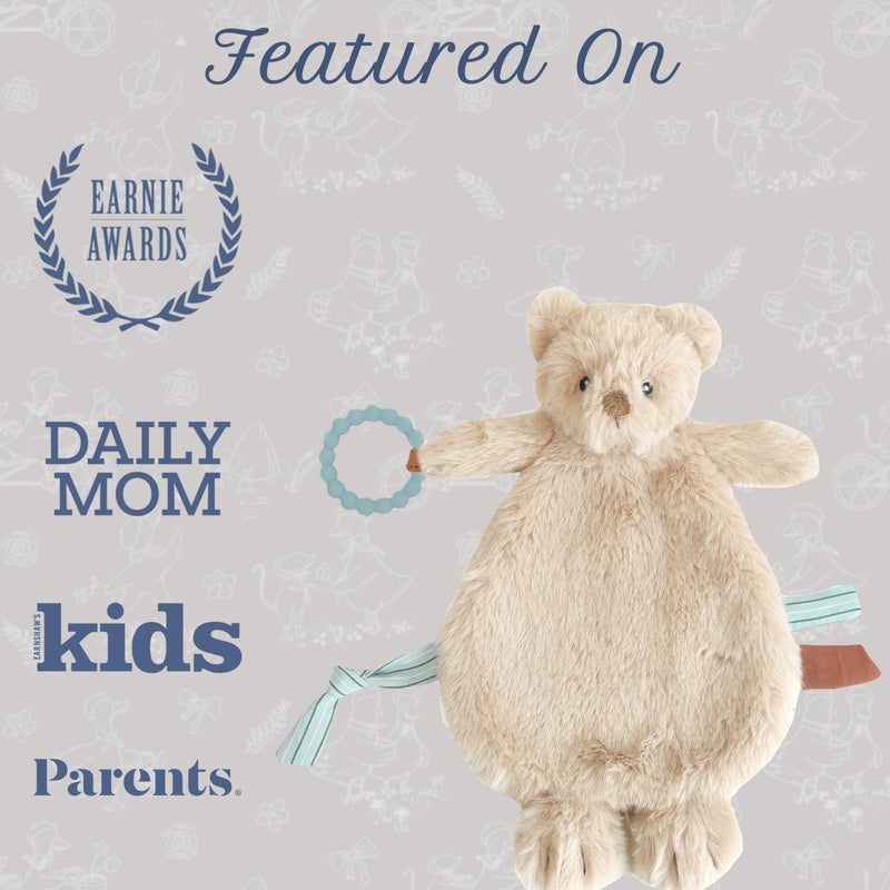 MON AMI Baldwin Bear Security Blanket with Silicone Teether | 12-Inch Plush Lovey for Babies | Soothing Sensory Snuggle Toy | Perfect Newborn Essential for Birthdays & Baby Showers - Image 5