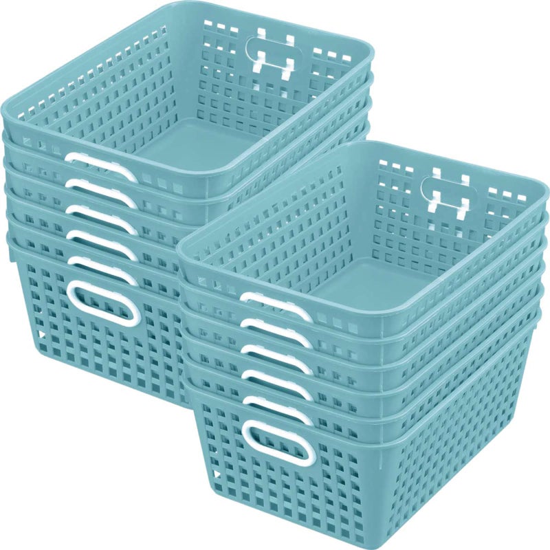 Really Good Stuff 160016WA MultiPurpose Plastic Storage Baskets for Classroom or Home Use  Stackable Mesh Plastic Baskets with Grip Handles 13 x 10 Water  Set of 12