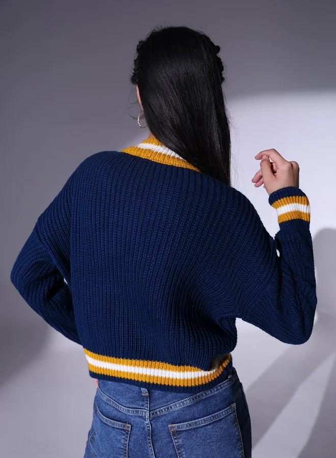 Hubberholme Women's Navy 100% Acrylic Regular Fit Sweater