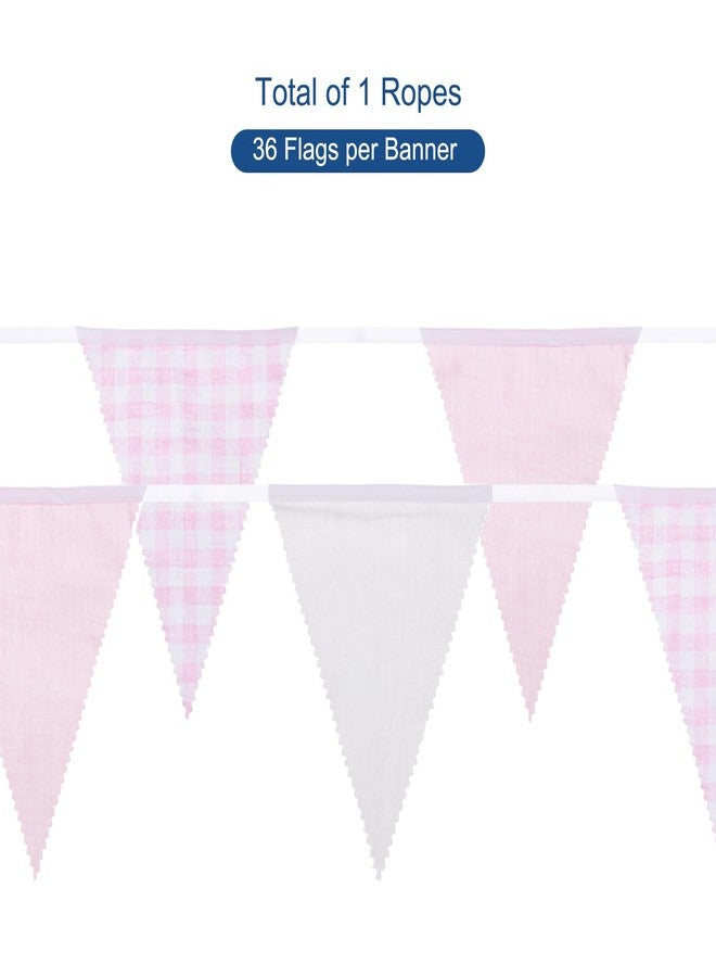 MECCANIXITY 33ft Pink White Plaid Checkered Pennant Banner, 36 PCS Triangle Flags Fabric Bunting Banner for Birthday Wedding Outdoor Garden Decor - Image 4