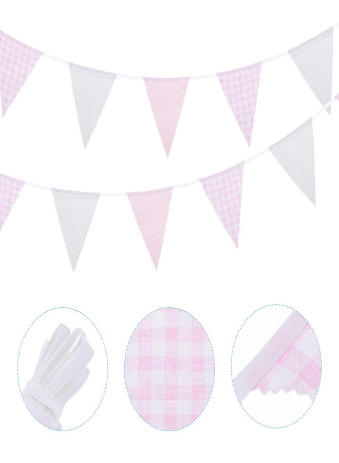 MECCANIXITY 33ft Pink White Plaid Checkered Pennant Banner, 36 PCS Triangle Flags Fabric Bunting Banner for Birthday Wedding Outdoor Garden Decor - Image 3