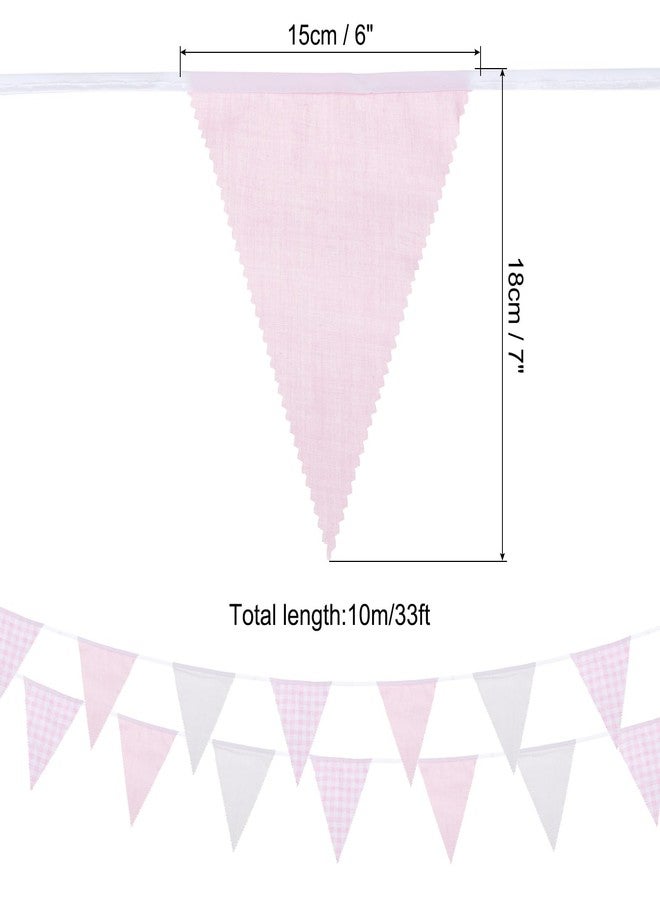 MECCANIXITY 33ft Pink White Plaid Checkered Pennant Banner, 36 PCS Triangle Flags Fabric Bunting Banner for Birthday Wedding Outdoor Garden Decor - Image 2
