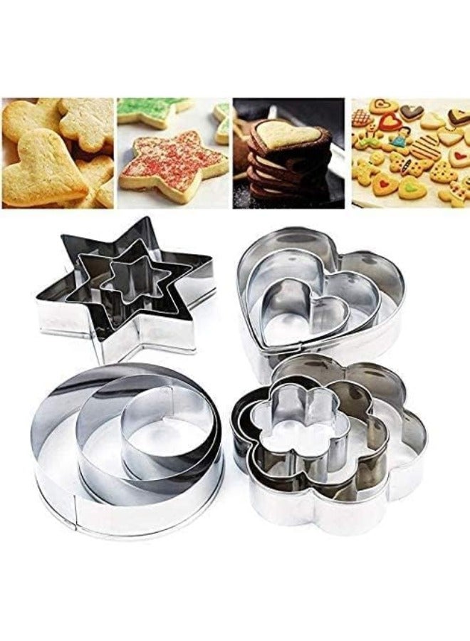 12 قطعة من قوالب تقطيع البسكويت والمعجنات من الستانلس ستيل، اشكال مختلفة - Image 1