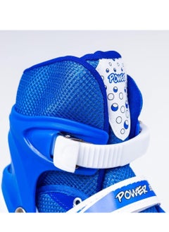 POWER Adjustable Roller Skate Shoes 2-Rows 4-Wheels, Blue/White, Size Large 39-42  - Image 3