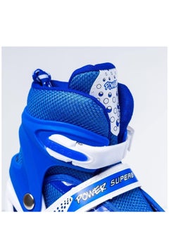 POWER Adjustable Roller Skate Shoes 2-Rows 4-Wheels, Blue/White, Size Large 39-42  - Image 4