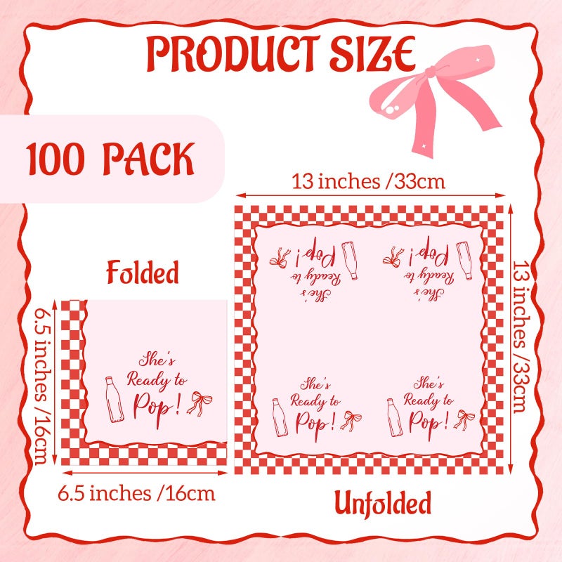 Sabary 100 Pcs She's Ready to Pop Baby Shower Decorations Red Coquette Soda Theme Napkins She's About to Pop Paper Napkin Retro Pink Decor for New Mom Baby Shower Gender Reveal Birthday Party Supplies - Image 2