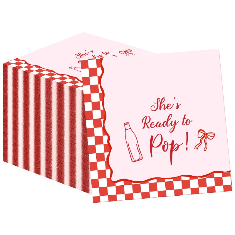 Sabary 100 Pcs She's Ready to Pop Baby Shower Decorations Red Coquette Soda Theme Napkins She's About to Pop Paper Napkin Retro Pink Decor for New Mom Baby Shower Gender Reveal Birthday Party Supplies - Image 1