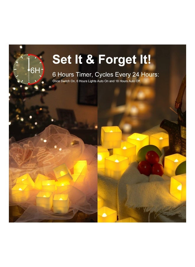 Flameless LED Tea Lights with Timer 12Pcs Battery Operated Flickering Mini Square Tealight Candles Bulk Set for Wedding Party Table Centerpieces Special Night Indoor Outdoor Decor  - Image 1