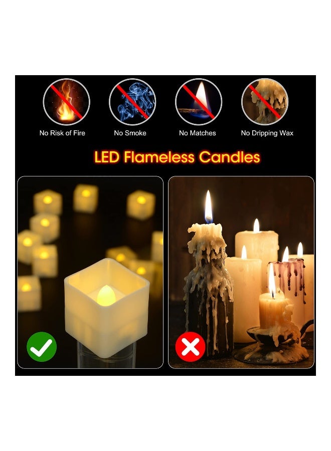 Flameless LED Tea Lights with Timer 12Pcs Battery Operated Flickering Mini Square Tealight Candles Bulk Set for Wedding Party Table Centerpieces Special Night Indoor Outdoor Decor  - Image 2