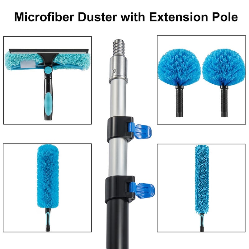 Hicavar 20 Foot High Ceiling Fan Duster with 5-12ft Extension Pole, Extendable Reusable Cobweb, Feather, Window Cleaning Squeegee Kit - Image 4
