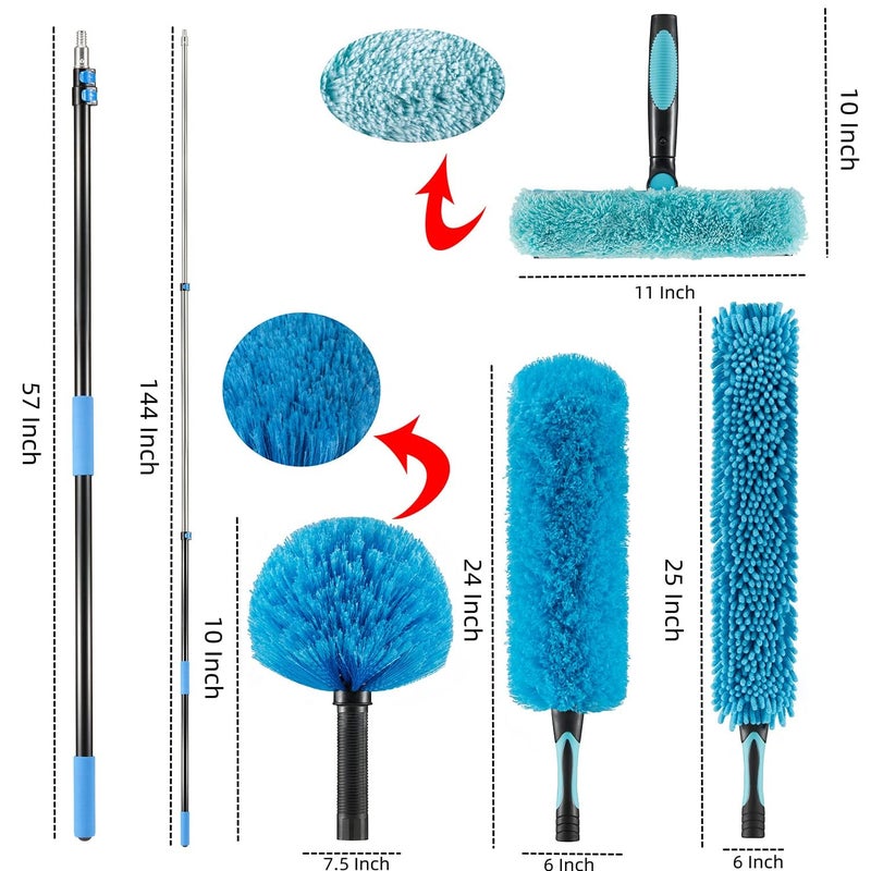 Hicavar 20 Foot High Ceiling Fan Duster with 5-12ft Extension Pole, Extendable Reusable Cobweb, Feather, Window Cleaning Squeegee Kit - Image 2