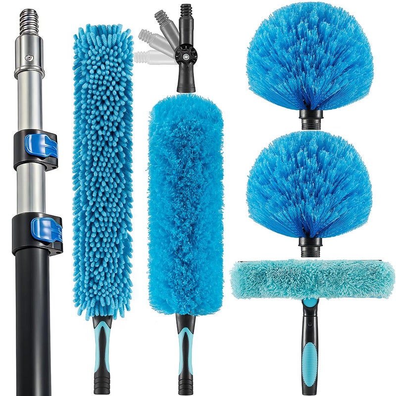 Hicavar 20 Foot High Ceiling Fan Duster with 5-12ft Extension Pole, Extendable Reusable Cobweb, Feather, Window Cleaning Squeegee Kit - Image 1