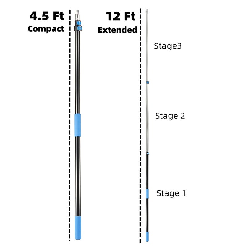 Hicavar 20 Foot High Ceiling Fan Duster with 5-12ft Extension Pole, Extendable Reusable Cobweb, Feather, Window Cleaning Squeegee Kit - Image 3