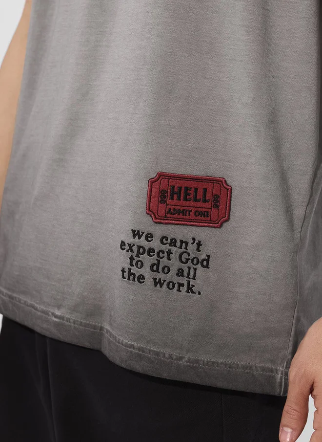 ذا سوليد ستور The Souled Store Men's Oversized Grey Cotton T-Shirt with Graphic Print
