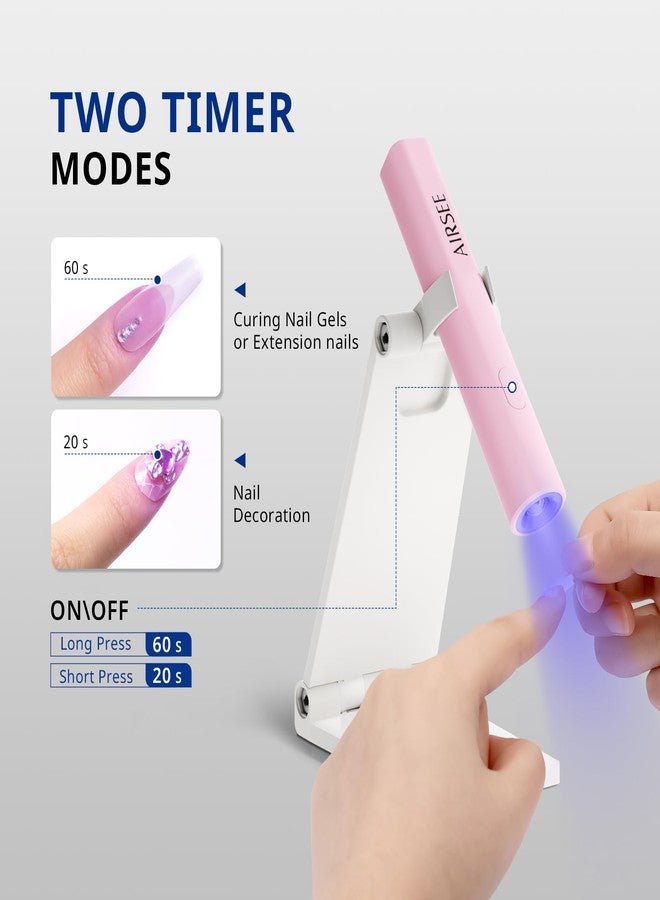 AIRSEE Mini Handheld UV Light for Gel Nails with Stand,Portable Rechargeable Nail Lamps,2 Timers for Fast Nail Extension,Rhinestone Glue Decoration,Gel Nail Strips at Home,Travel(Pink) - Image 3