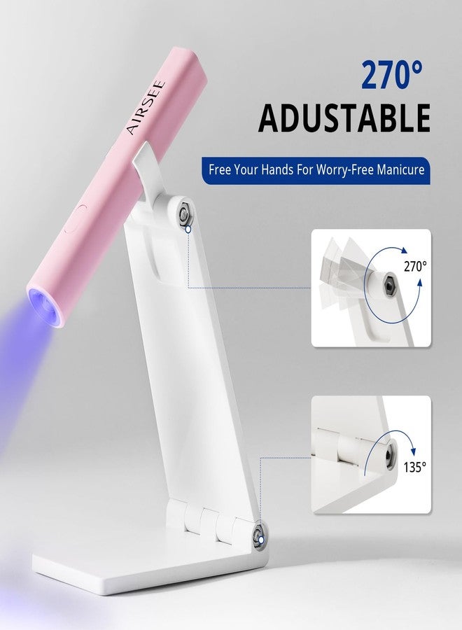 AIRSEE Mini Handheld UV Light for Gel Nails with Stand,Portable Rechargeable Nail Lamps,2 Timers for Fast Nail Extension,Rhinestone Glue Decoration,Gel Nail Strips at Home,Travel(Pink) - Image 5