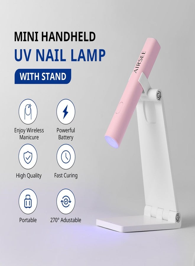 AIRSEE Mini Handheld UV Light for Gel Nails with Stand,Portable Rechargeable Nail Lamps,2 Timers for Fast Nail Extension,Rhinestone Glue Decoration,Gel Nail Strips at Home,Travel(Pink) - Image 2