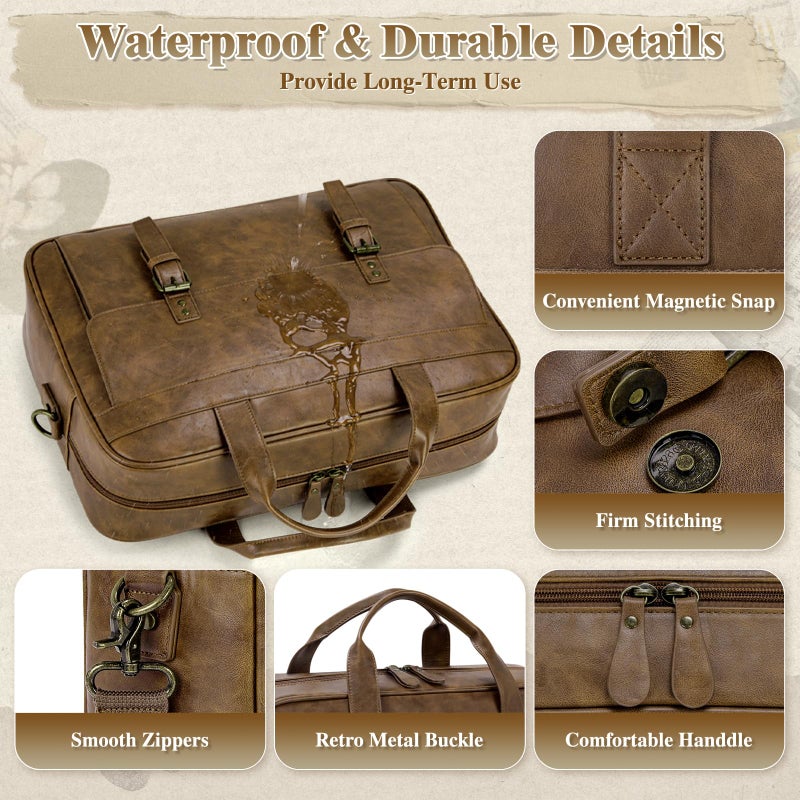 RAINSMORE Messenger Bag for Men 16 Inch Laptop Bag Vintage Leather Waterproof Laptop Briefcases Large Computer Bags Retro Satchel Shoulder Bag for Workï¼ŒBusinessï¼ŒOfficeï¼ŒCollege - Image 5