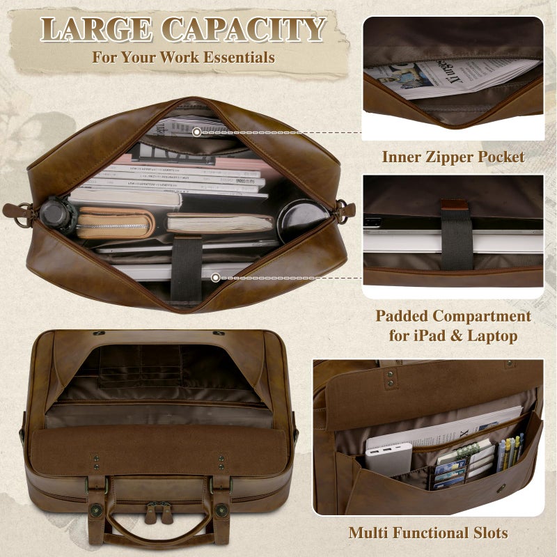RAINSMORE Messenger Bag for Men 16 Inch Laptop Bag Vintage Leather Waterproof Laptop Briefcases Large Computer Bags Retro Satchel Shoulder Bag for Workï¼ŒBusinessï¼ŒOfficeï¼ŒCollege - Image 4