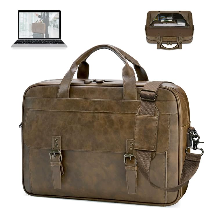 RAINSMORE Messenger Bag for Men 16 Inch Laptop Bag Vintage Leather Waterproof Laptop Briefcases Large Computer Bags Retro Satchel Shoulder Bag for Workï¼ŒBusinessï¼ŒOfficeï¼ŒCollege - Image 1