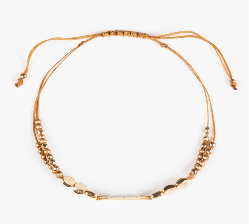 Minza “Square Stone” Women’s Bracelet, 18K Gold Cube Plaque & Golden Hematite Beads, Czech Beads Adjustable Handmade Bracelet for Women, Jewelry for Casual & Special Occasion. - Image 5