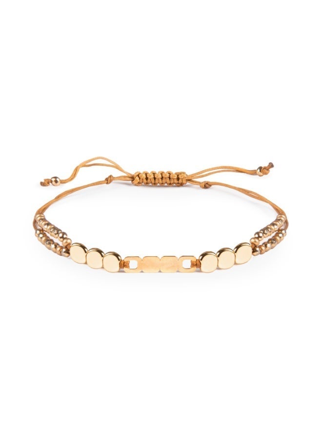 Minza “Square Stone” Women’s Bracelet, 18K Gold Cube Plaque & Golden Hematite Beads, Czech Beads Adjustable Handmade Bracelet for Women, Jewelry for Casual & Special Occasion. - Image 2