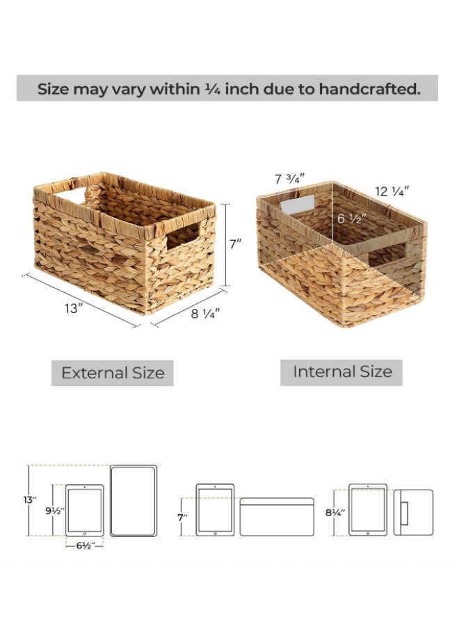 GOGOGO StorageWorks Wicker Storage Baskets for Shelves, Large Shelf Baskets with Handles, Rectangular Wicker Storage Boxes, Organize Boxes, Natural Water Hyacinth, Set of 2 - Image 3