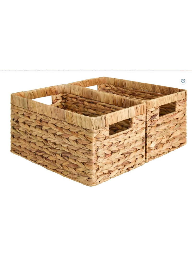 GOGOGO StorageWorks Wicker Storage Baskets for Shelves, Large Shelf Baskets with Handles, Rectangular Wicker Storage Boxes, Organize Boxes, Natural Water Hyacinth, Set of 2 - Image 1