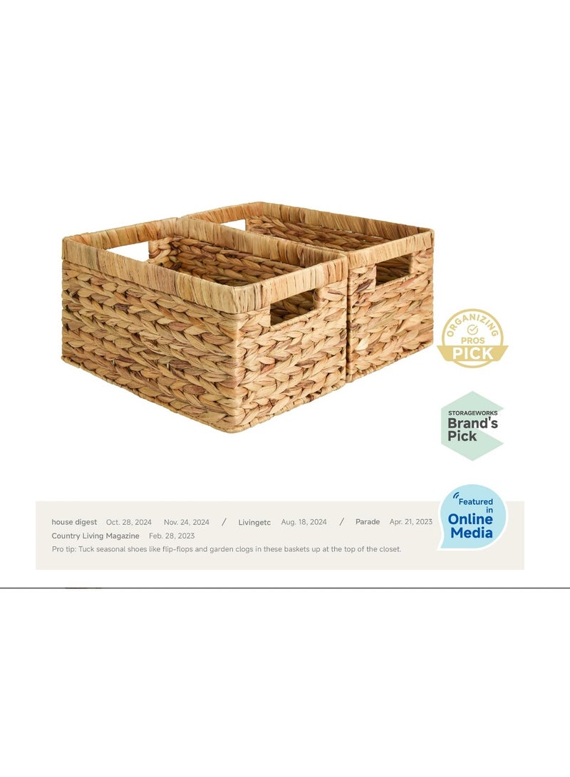 GOGOGO StorageWorks Wicker Storage Baskets for Shelves, Large Shelf Baskets with Handles, Rectangular Wicker Storage Boxes, Organize Boxes, Natural Water Hyacinth, Set of 2 - Image 2