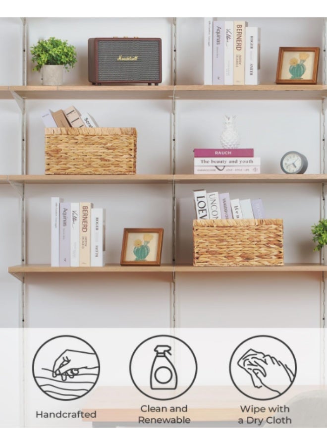 GOGOGO StorageWorks Wicker Storage Baskets for Shelves, Large Shelf Baskets with Handles, Rectangular Wicker Storage Boxes, Organize Boxes, Natural Water Hyacinth, Set of 2 - Image 5