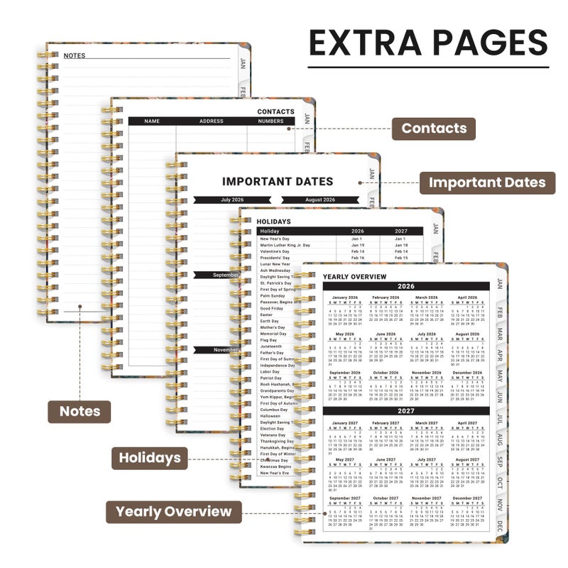 ZOTIA 2026 Planner, Weekly and Monthly Planner for Women, January 2026 - December 2026, Hardcover 2026 Calendar Planner Book with Tabs, Inner Pocket, Spiral Bound, Perfect for Office Home School Supplies - A4 (8.5" x 11"), Petals - Image 5