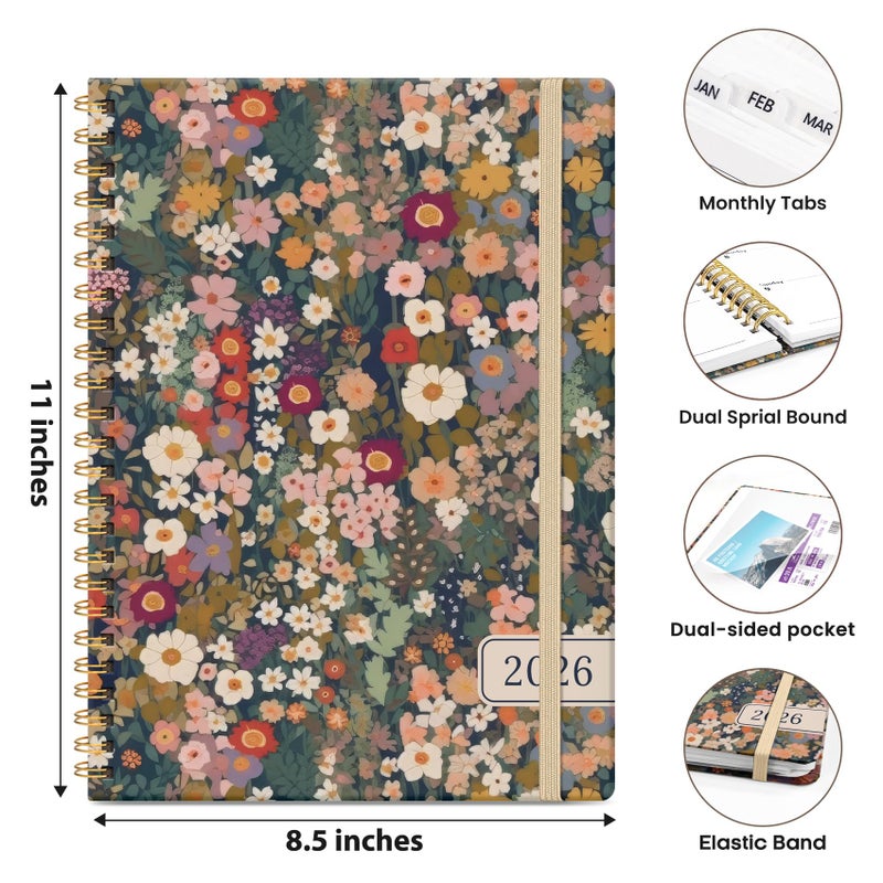ZOTIA 2026 Planner, Weekly and Monthly Planner for Women, January 2026 - December 2026, Hardcover 2026 Calendar Planner Book with Tabs, Inner Pocket, Spiral Bound, Perfect for Office Home School Supplies - A4 (8.5" x 11"), Petals - Image 4