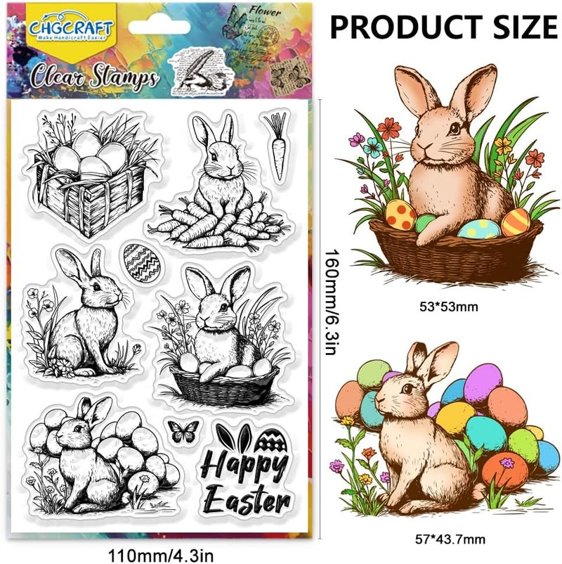 CHGCRAFT Hapy Easter Clear Stamps Vintage Realistic Bunny Transparent Stamps Easter Eggs Silicone Stamps Seals for DIY Scrapbooking Card Making Photo Album Postard Decoration - Image 2